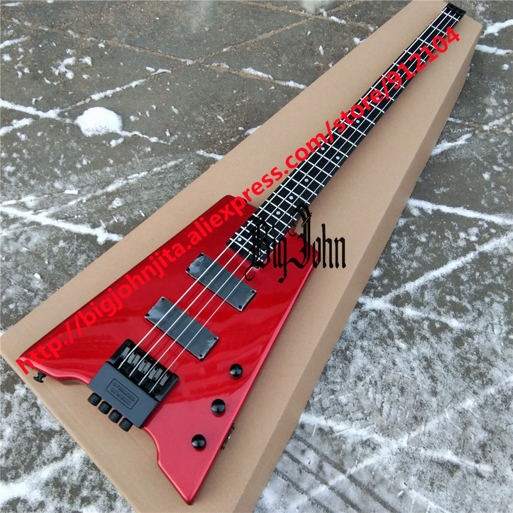 Silver Red 4 strings headless electric bass guitar Mahogany body&Rosewood Fingerboard BJ-544