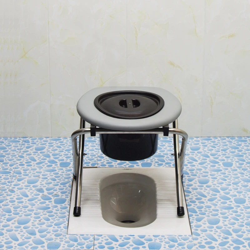 Portable Toilet for Seat Stainless Steel Commode Chair Foldable Heavy Duty for Elders Pregnant Woman Removable Impaired Dropship