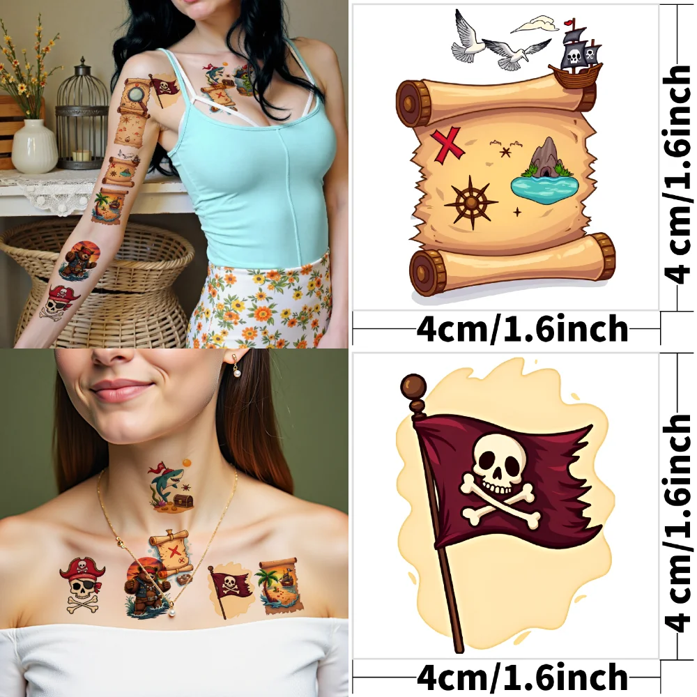 63 قطعة الوشم المؤقت شجرة النخيل ملصقات الوشم المؤقت الجمجمة مدفع مقاوم للماء طويلة الأمد ملصقات الجسم خريطة القراصنة #4