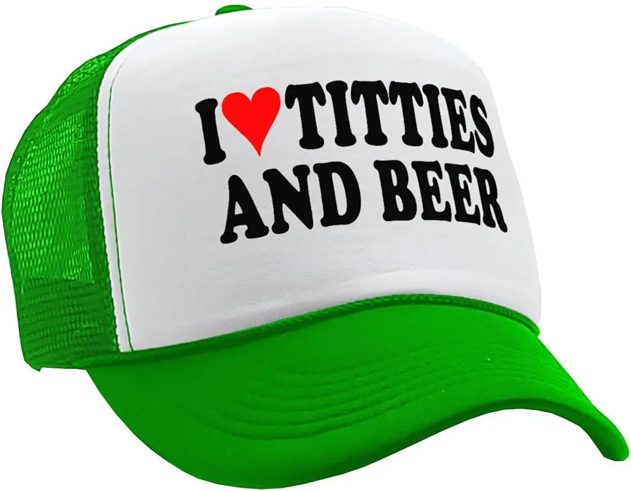 I Heart Titties and Beer - Love Funny Gag - Vintage Retro Style Trucker Cap Hat