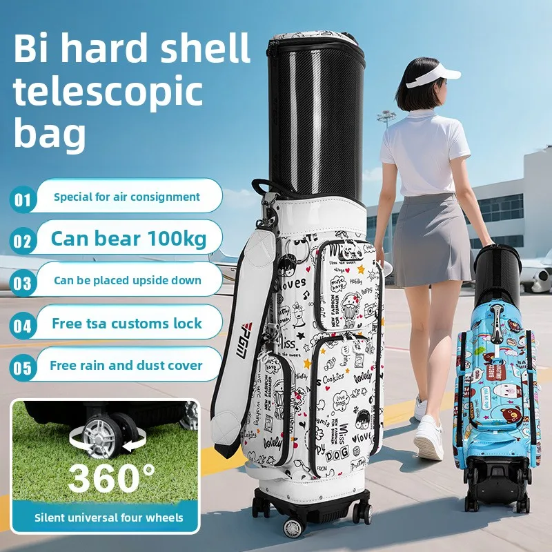 PGM Air Check-in Bag Women's Hard Shell Telescopic Ball Bag Universal Four-Wheel Golf Club Bag  QB186