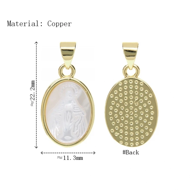 10Pcs White Shell Gold Color Charms Religious Catholic Oval Figure Virgin Mary Pendant Copper Approx 11.3x22.2mm Jewelry