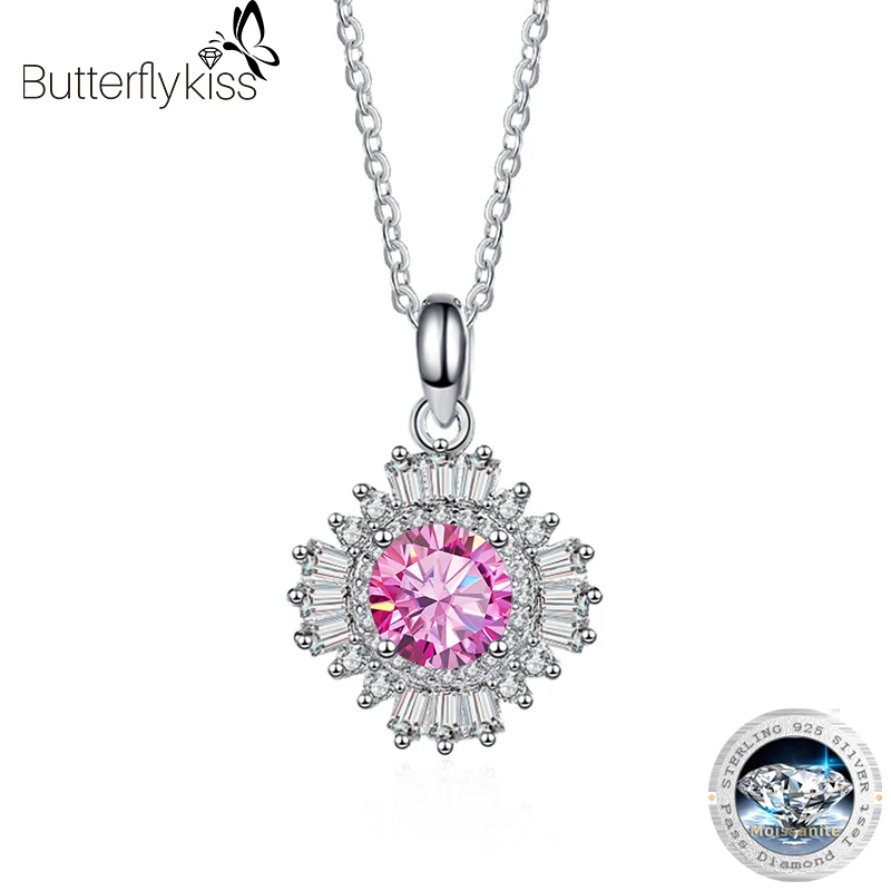 

Butterflykiss D Color 1 Ct Moissanite Necklace For Women S925 Sterling Silver Fashion Sunflower Pendant Jewelry Engagement Gifts