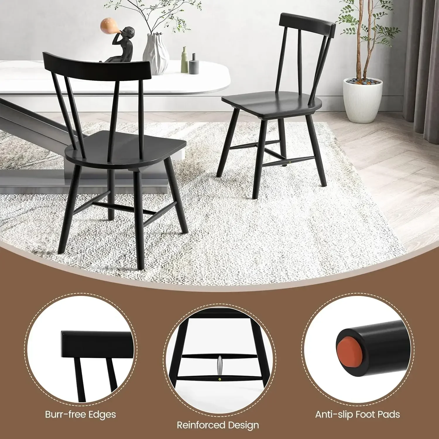 [Discounted Price, Hot Sale!]Set of 4 Windsor Chairs, Rubber Wood Dining Chairs with Spindle Back, Wide Seats, Anti-Slip Foot Pa