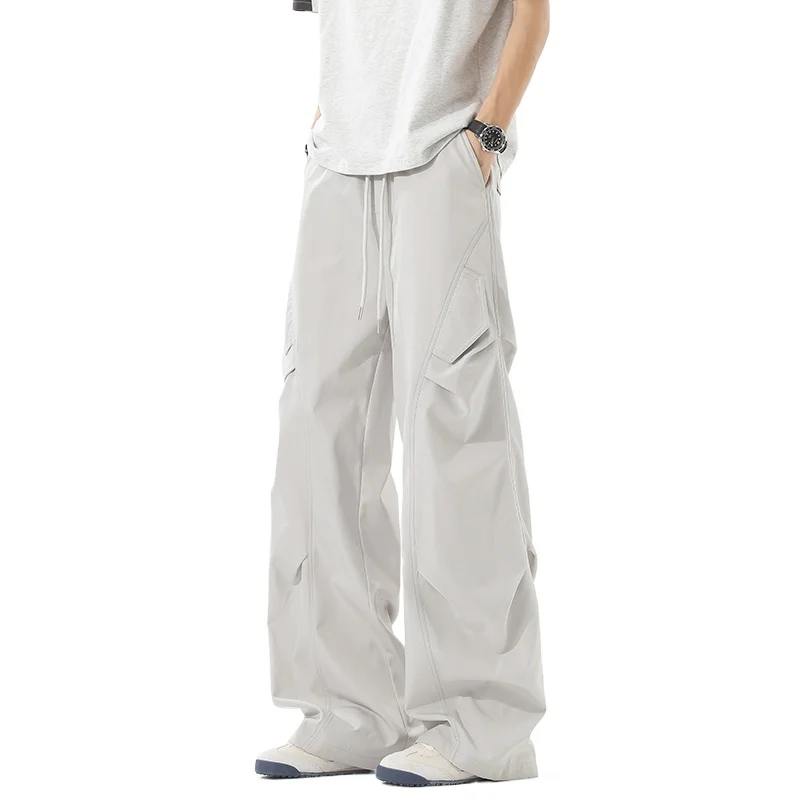 

Men's Fashion Parachute Pants Loose Fit Tactical Trousers, 4-Season Cargo Pants for Streetwear Urban Commute Outdoor Activities