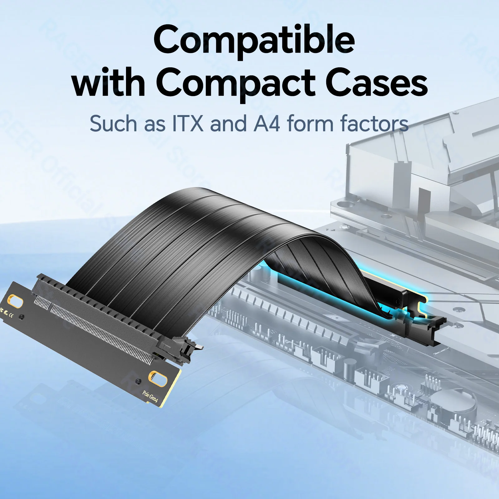 RAGEER PCIe 4.0 X16 Dual Reverse Riser Cable Speed Flexible Lossless Cable PCIe 3.0 backward compatible for RTX 40/30 Series etc