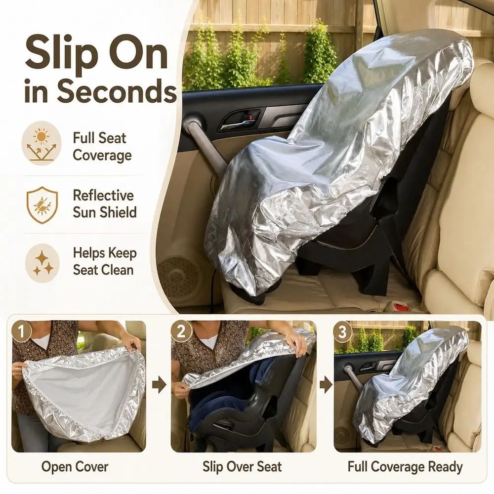 Reflective Fabric Car Seat Cover Slip on Fit Elastic Hem Protective Case UV Blocking Full Coverage Protective Cover