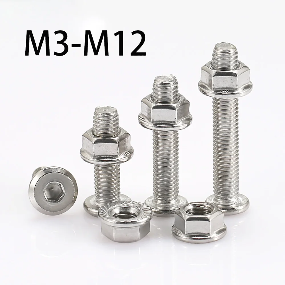 1-20set With Nuts Allen Furniture Screw M3 M4 M5 M6 M8 M10 304 Stainless Steel Hexagon Socket Flat Head Chamfered Splint Screws