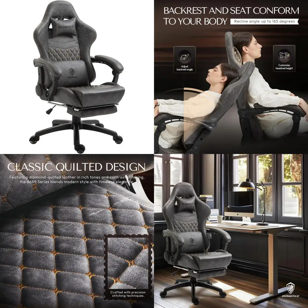 Ergonomic Reclining Video Game Chairs for Adults with Footrest - Tall Gamer Chairs, Padded High Back, Comfortable Seating