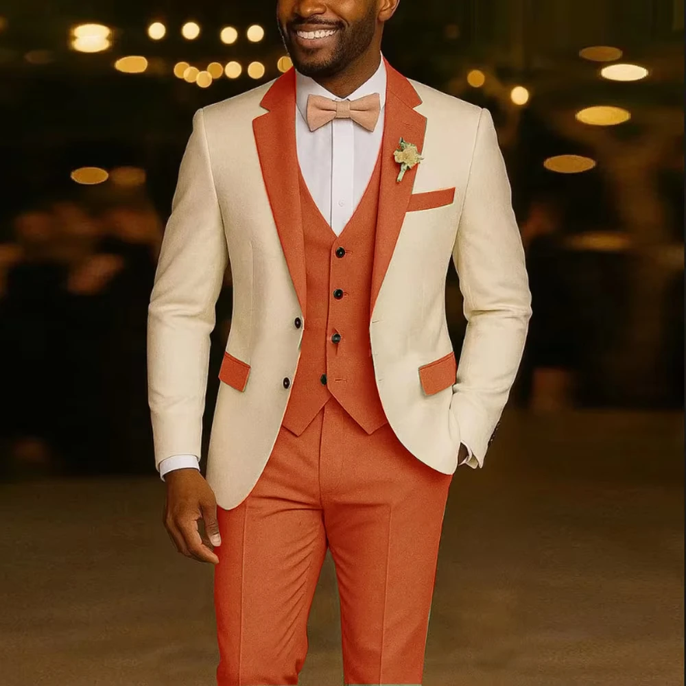 

New Solid Suits for Men Slim Fit Groom Wedding Suits Tuxedo Best Man Blazer Vest Pants 3 Pieces Fashion Marriage Costume