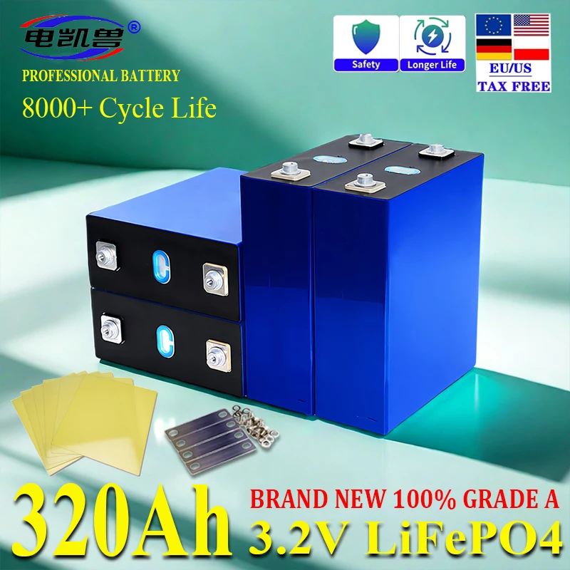 

1-48pcs Grade A 3.2V 320Ah Lifepo4 Rechargeable Battery Lithium Phosphate Travel Solar Campers Cell 12v 24v batteries Tax Free