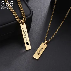 Fashion Custom Rvs Graveren Naam Rechthoek Ketting Voor Mannen Vierkante Hanger Datum Diy Kettingen Liefhebbers Sieraden Gift