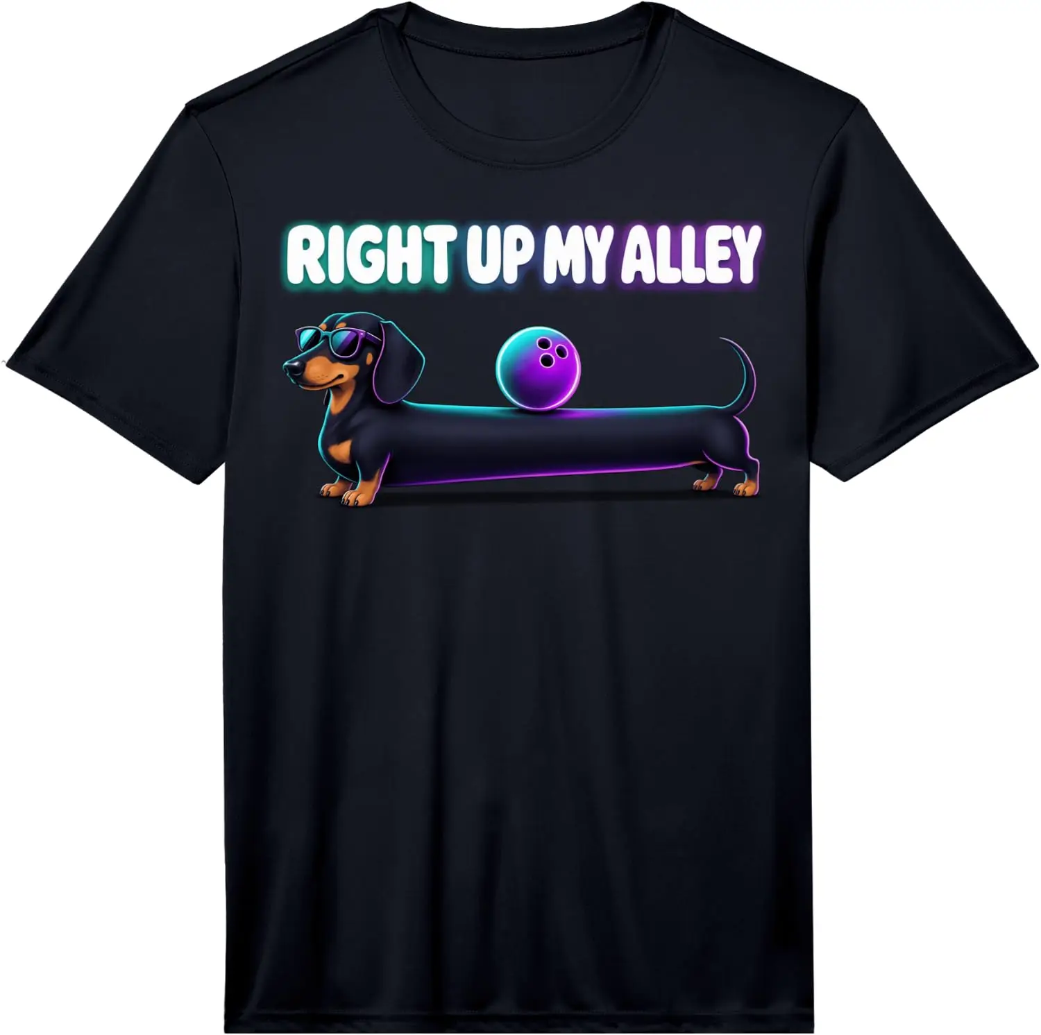 Mens Dachshund Bowling Right Up My Alley Dog Pun Performance T-Shirt 100% Cotton Trendy Y2K Short-Sleeve Tee – Soft,