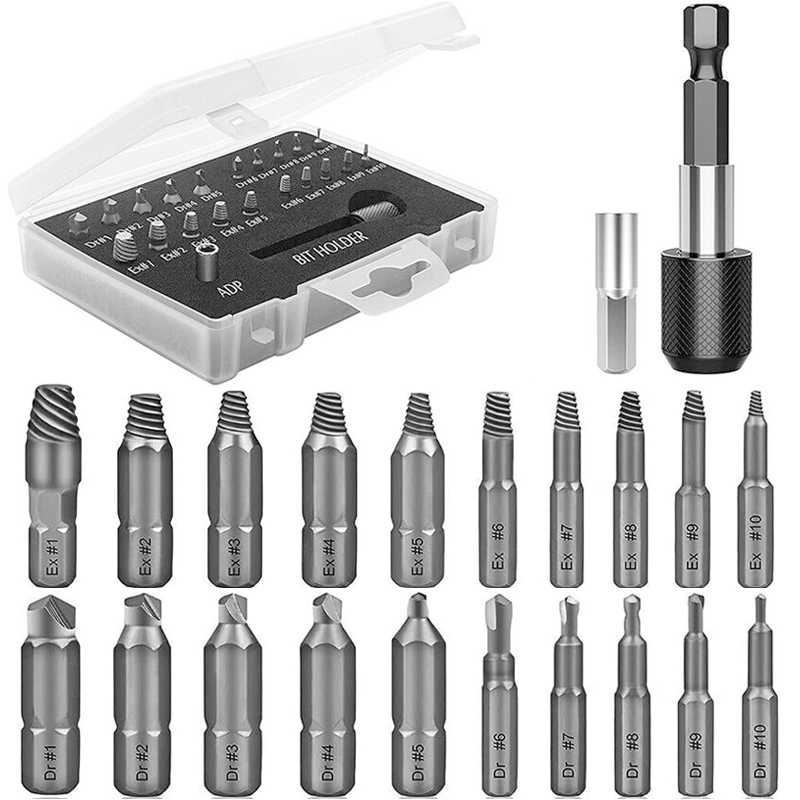  22Pcs Broken Screw Extractor Remover Drill Bits Set Easy Out Damaged Stripped High Speed Steel Drill Bits Repair Tool Kit ﻿ 