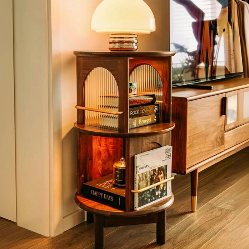 

Light luxury walnut solid wood rotating edges with a few vintage style furniture sofas and storage cabinets