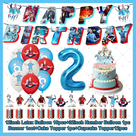 Erling Haaland Football Player Happy Birthday Party Decoration Backdrop Number Balloon Set Cake Topper Boys Fan Support Supplies