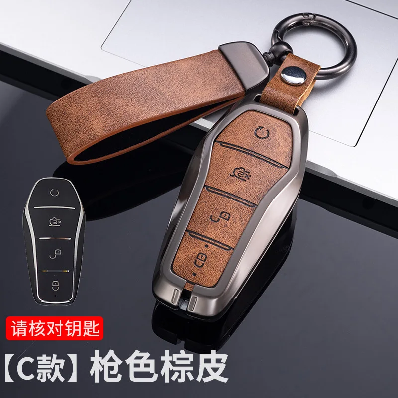 

Car Zinc Alloy Leather Key Case Holder Cover For BYD Song Plus Atto 3 Han EV Tang DM Qin Seal Dolphin Remote Key Control Shell