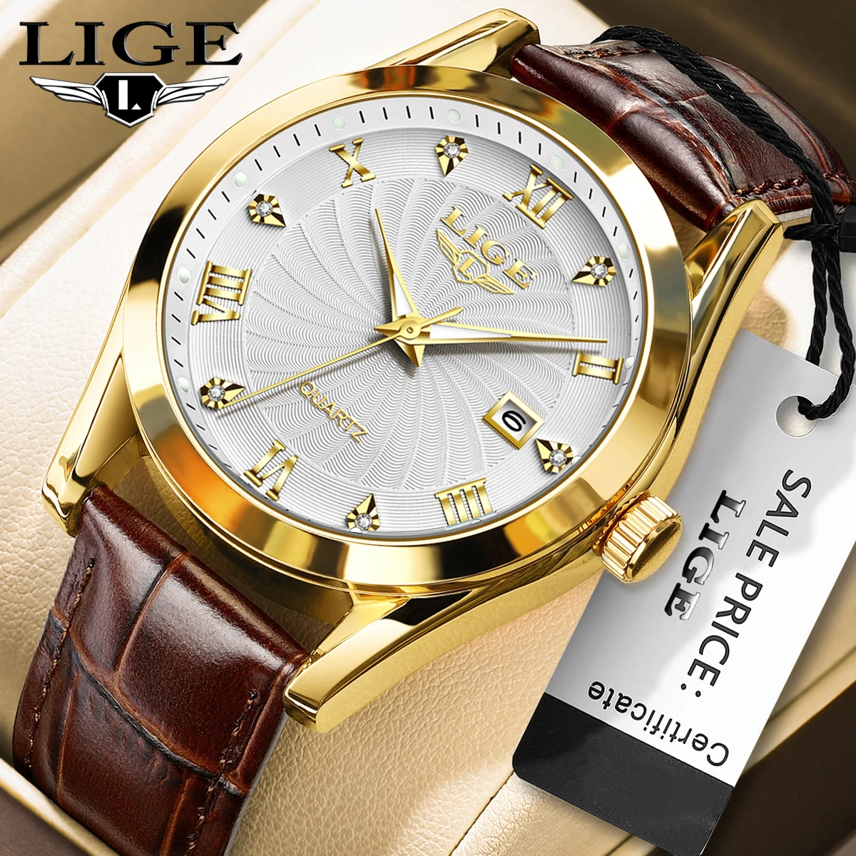 LIGE Fashion Military Watch Men Casual Sport Men\'s Quartz Wristwatches Luxury Leather Waterproof Date Chronograph Reloj Hombre