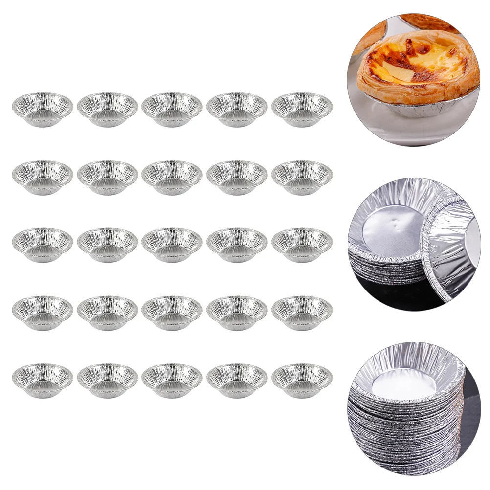 250 Pcs Baking Trays for Oven Egg Tart Tin Foil Mold Round Muffin Bakery Cup Pie Cupcake Silver