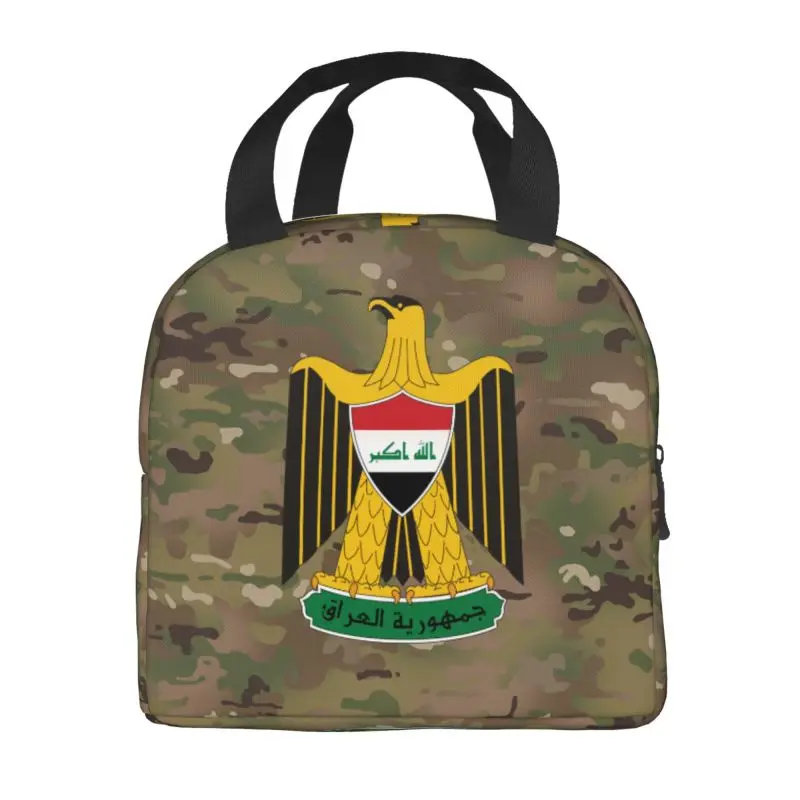 Emblem Of Iraq Thermal Insulated Lunch Bag Iraqi Flag Eagle Portable Lunch Tote for Camping Travel Multifunction Food Box