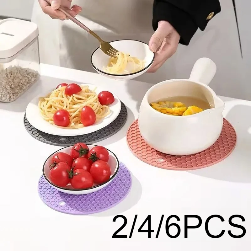 

2/4/6PCS Reusable Anti Scald Mat Multi-Color Silicone Pads Multi-functional Kitchen Desktop Protection Circular Silicone Pads