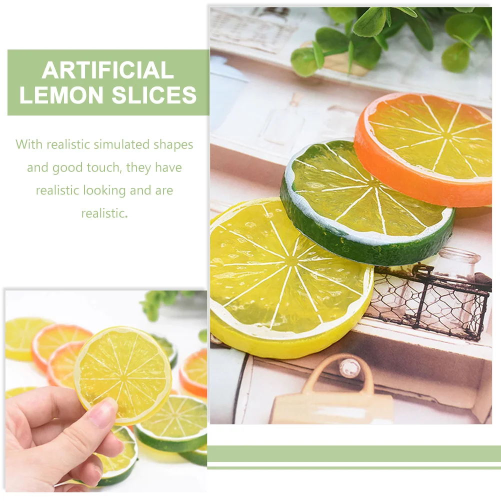 24 Pcs Plastic Fake Imitation Lemon Slice Child Pickling Lime Artificial Model Pvc Fruit Slices