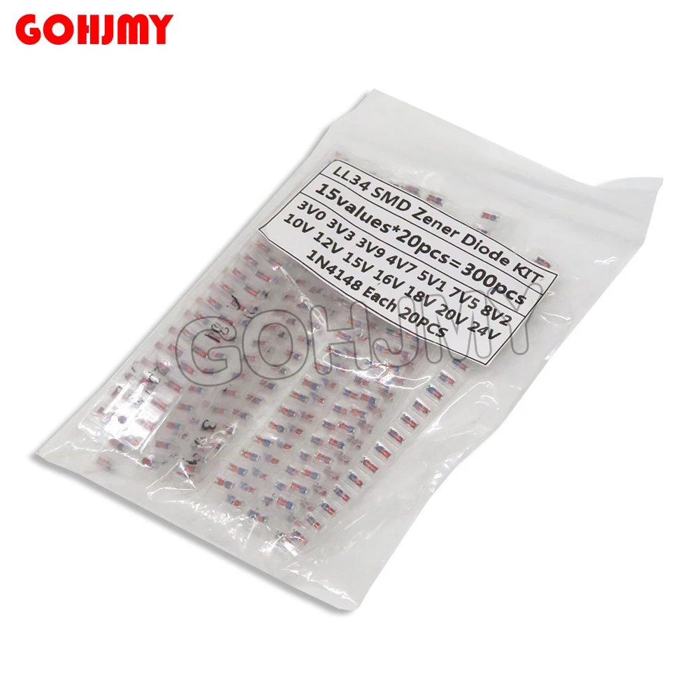 LL34 SMD Zener diode Assorted Kit 1/2W 3V-24V and LL4148 15 value*20pcs=300pcs 3V 3.9V 5.1V 8.2V 10V 12V 16V 18V 20V 24V LL48
