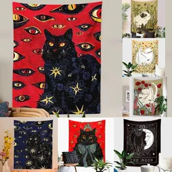 Cat Coven Tapestry Printed Witchcraft Hippie Wall Hanging Bohemian Wall Tapestry Mandala Wall Art Aesthetic Room Decor Tapestry