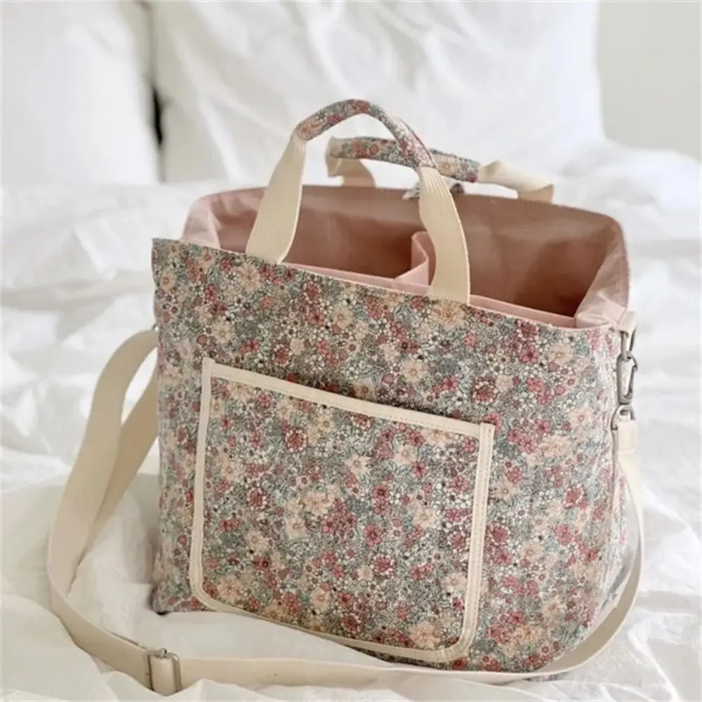 

Portable Floral Printing Mummy Baby Bag Multifunctional Cotton Crossbody Bag Lightweight Handbag Diapers Stroller Bag Women