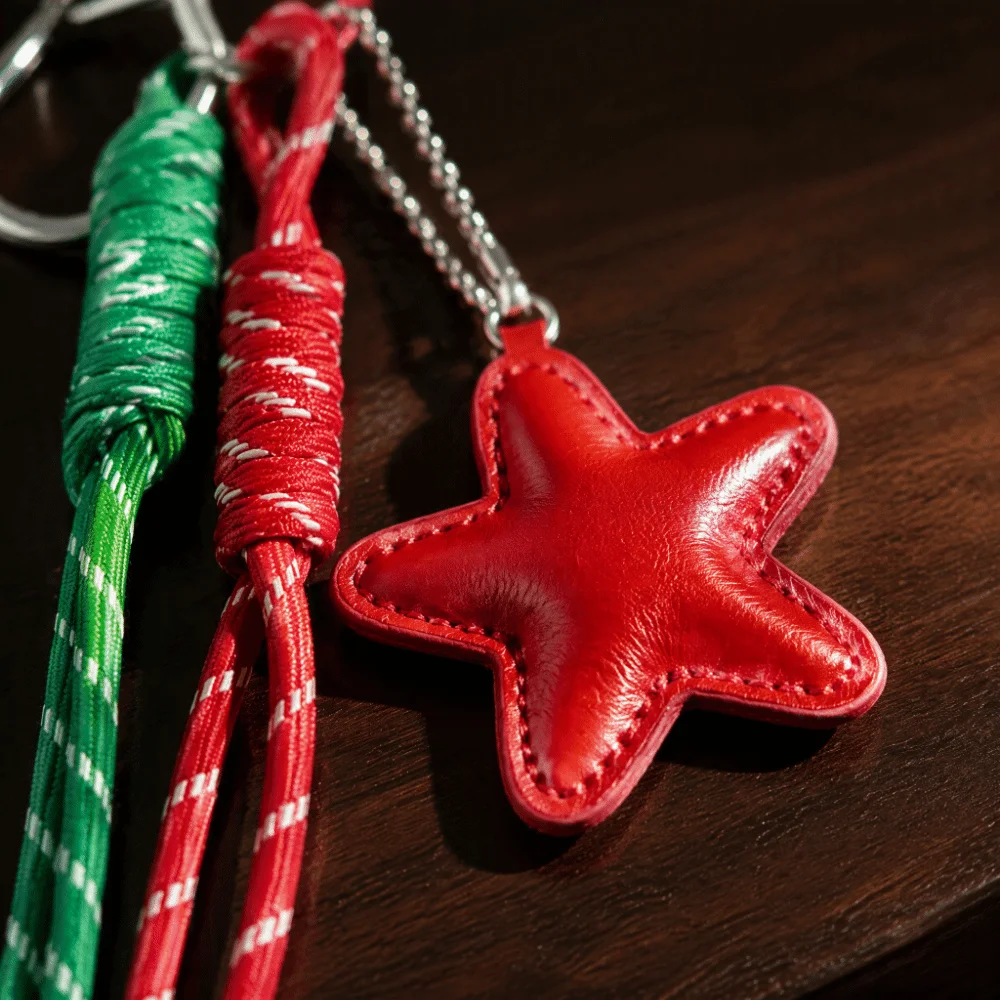 Gestrickter Weihnachtstaschenanhänger, niedlicher Cartoon-Häkel-Schlüsselanhänger, Vintage-Roter-Stern-Weihnachtsmann-Rentier-Anhänger, Weihnachtsstrumpffüller – Detail 8
