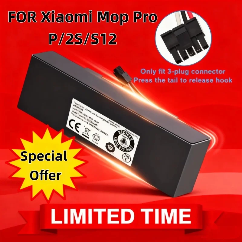 

14.8V 12800mAh Battery for Vacuum Cleaner,FOR Xiaomi Mop Pro P/2S/S12 –Yunmi MVVC01, Haier JX37, Reliable Replacement Spare Part