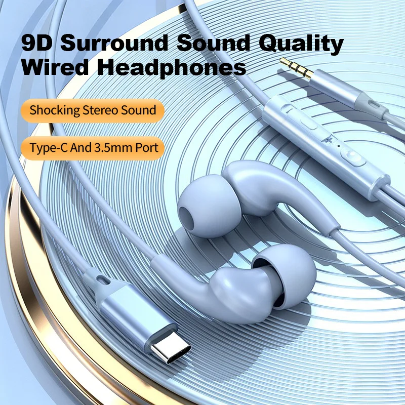 Type C 3.5mm Wired Headphones 9D HiFi In Ear Earphone Digital Chip Game Headset For iPhone Samsung Huawei Xiaomi With microphone