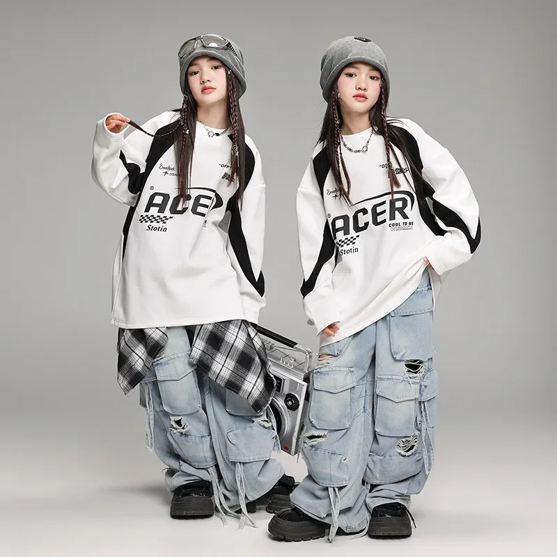 

Children's Teen Boys Girls Streetwear Hiphop Sweatshirt Cargo Pant Sets Tracksuits Performance Clothing Kids Tshirt Trousers