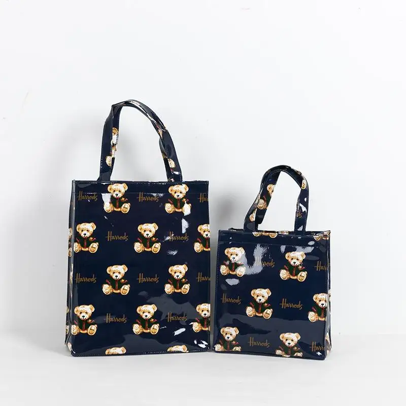 

New PVC Printed Eco-friendly op Bag Bear Doll Large Capaci Waterproof Handbag Bento Bag Women's Bag Soft Canvas Interior