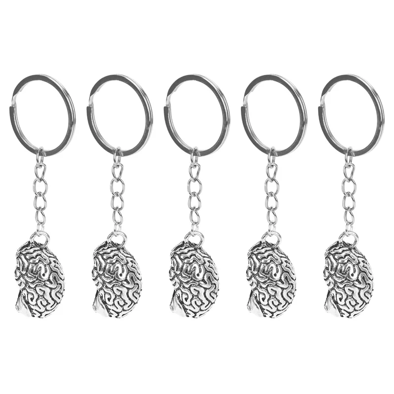 N93R 5X Brain Keychain Alloy Smart Brainiac IQ Key Ring Fob Chain Medicine Human