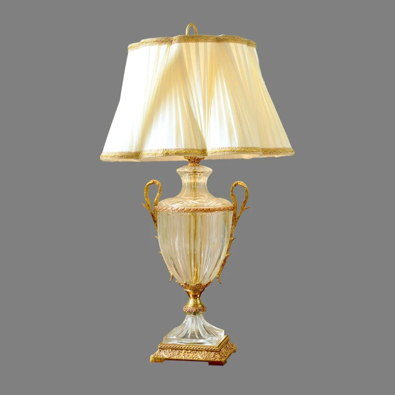 

Indoor Room White Cream Lampshade Crystal Vase Table Brass Desk Lamp