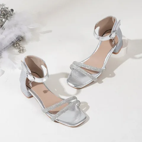 Детские летние босоножки на каблуке с пайетками, нескользящие, 2026, новые, золотые, для девочек, повседневные, с открытым носком, модные детские сандалии
