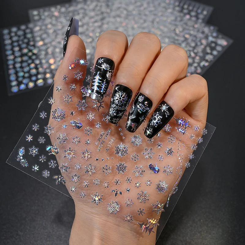 1 ورقة زينة عيد الميلاد 2026 السنة الجديدة ملصقات الأظافر اضغط على الأظافر الليزر ندفة الثلج ثلج شجرة عيد الميلاد ثلاثية الأبعاد مسمار صائق #5