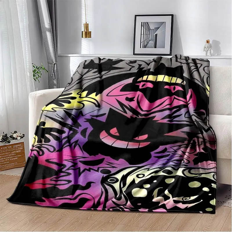 Japanese Anime Pokemon Gengar Cute Cartoon Plush Blanket Hotel Office Portable Sofa Bed Soft Blanket Flannel Gift Warm Blanket