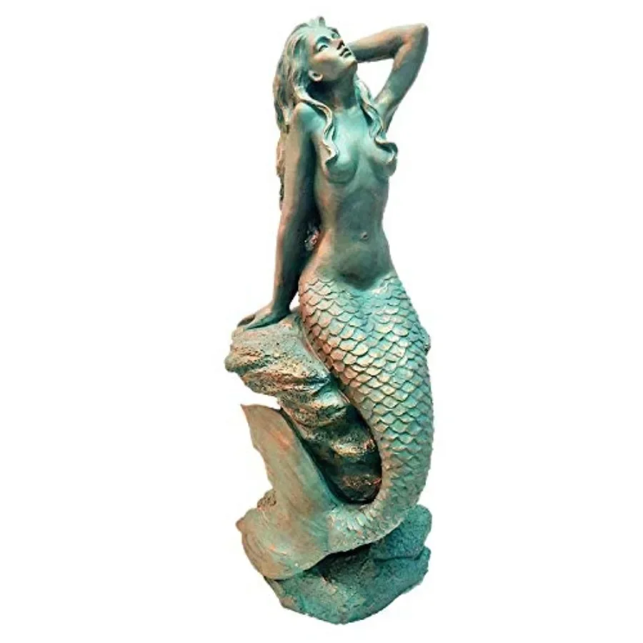 Medium Sexy Beach Mermaid on Rock 99311 Bronze Patina, 20 H: Beach Decor, Bronze Patina Metal, Bronze Color, Hand-finished Arti