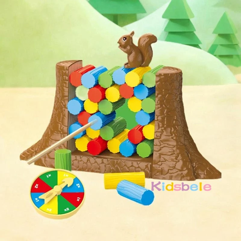 Children Balance Tower Board Game Stacking Blocks Puzzle Toy Family Games Save The Collapsing Squirrel For Toddlers Ages 3+