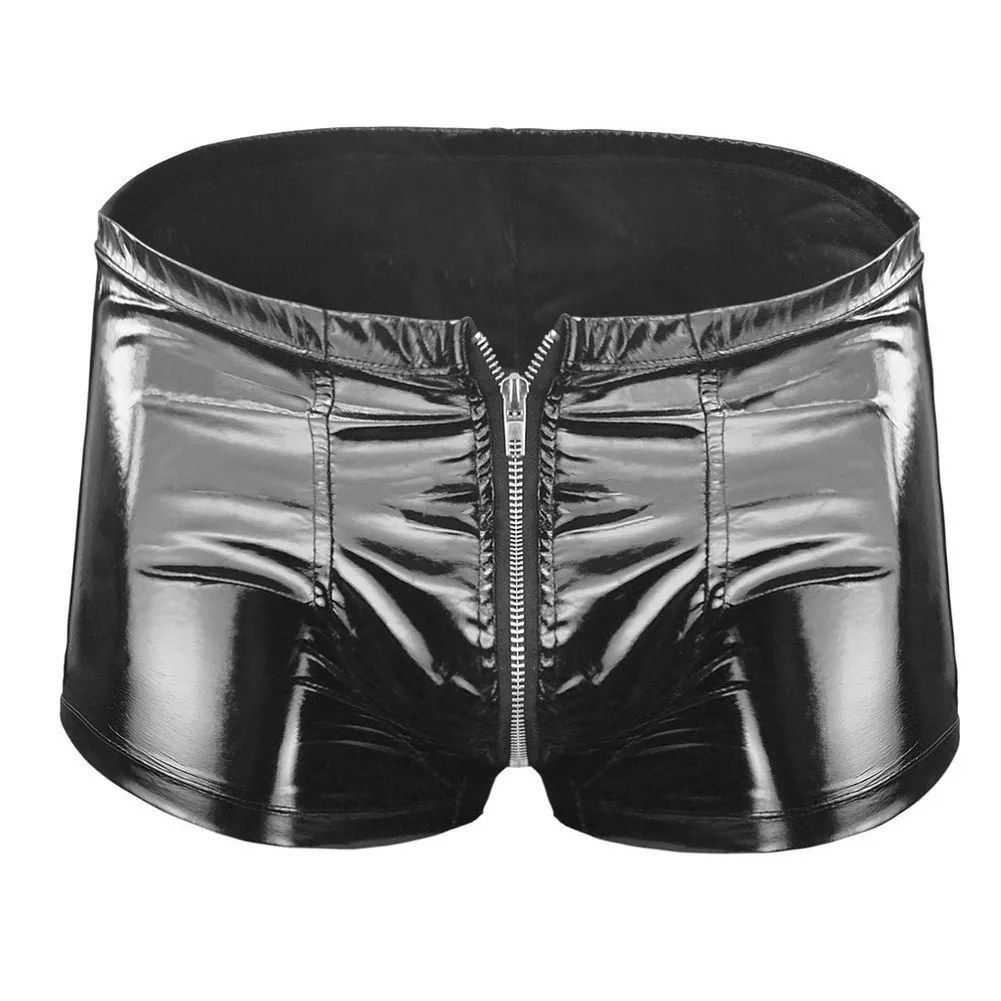 Mens Boxer Briefs Wet Look Patent Leather Hot Pants Underwear Underpants Shorts Nightclub Party Bar Stage Performance Costume