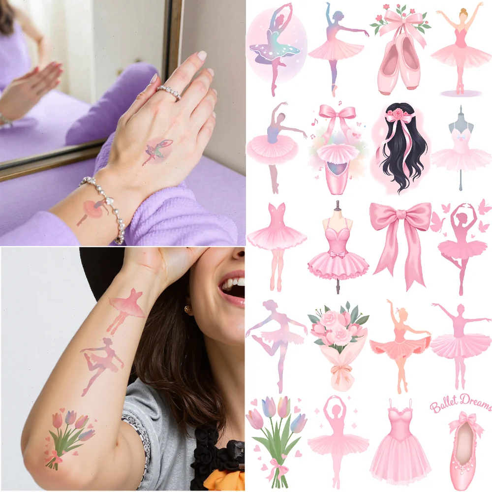 

63 шт., временные пуанты с татуировкой, водонепроницаемые долговечные наклейки для тела, балетки, наклейки с героями мультфильмов для мужчин и женщин