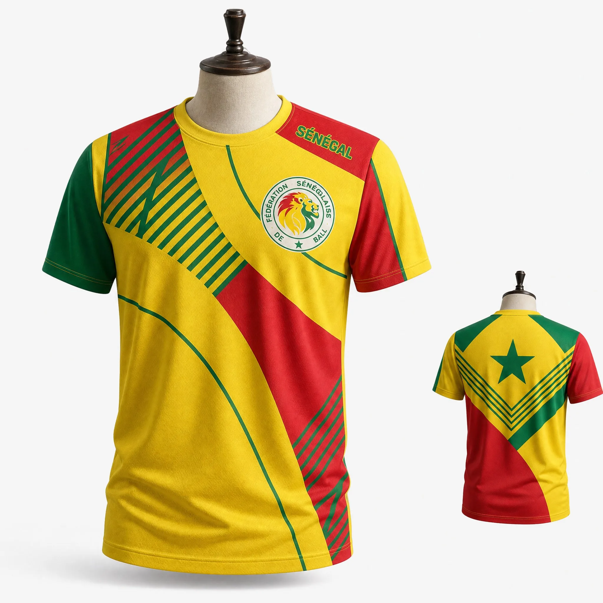 Senegal Mens Black Stripe Graphic Tee Lion Back Shirt Short Sleeve Football Fan Top Street Stadium Casual Outfit Wear City Style