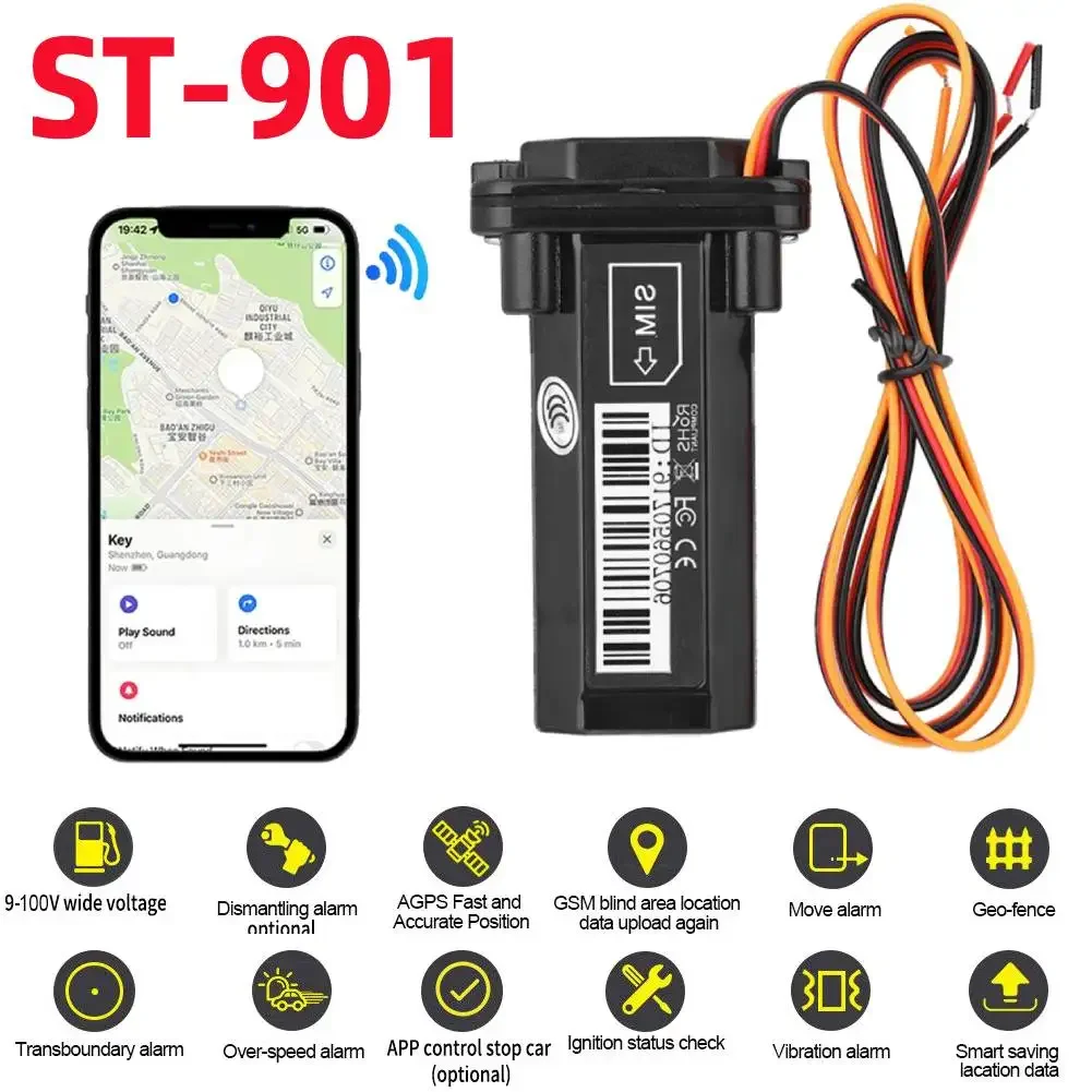 

GPS Tracker ST-901 Vehicle Tracking Device Motorcycle Car GPS GSM SMS Locator Vibration Overspeed Alarm with Real Time Tracking