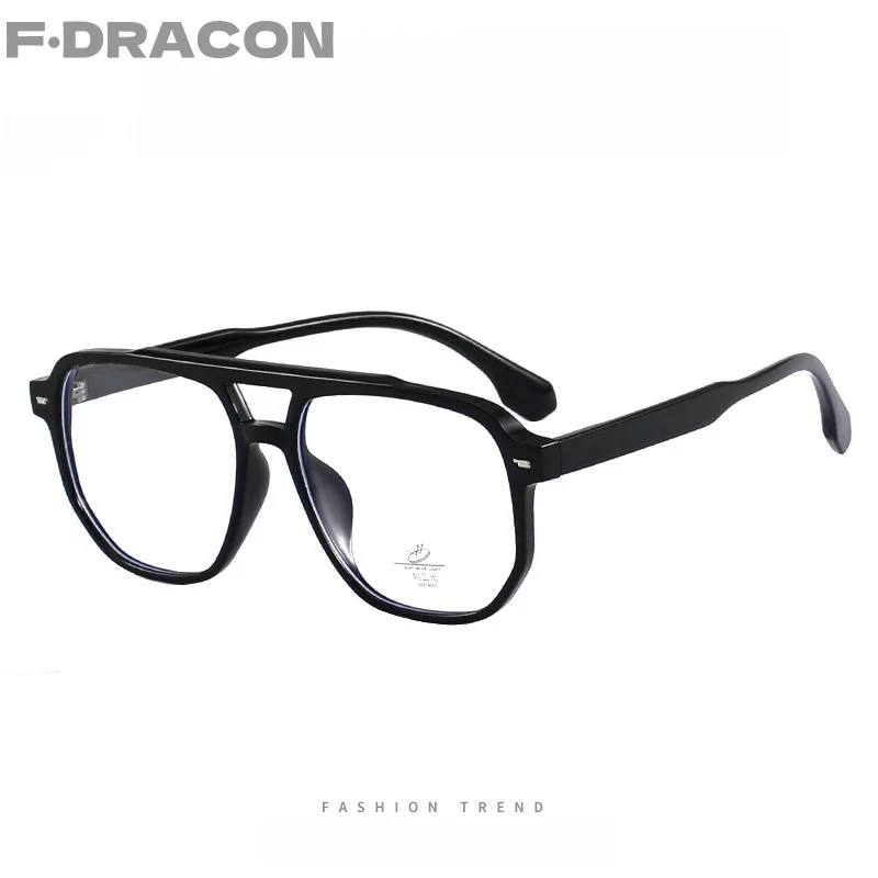 

F·DRACON Large Frame TR90 Double Beam Fashionable Men's Eyeglass Fame Ultra Light Optical Prescription Glasses Frame Female3511