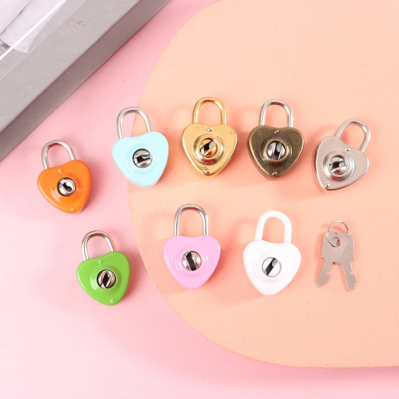 1Set Mini Heart Shape Padlock Luggage Hardware Locks With Key Lock For Travel Wedding Jewelry Box Diary Book Suitcase