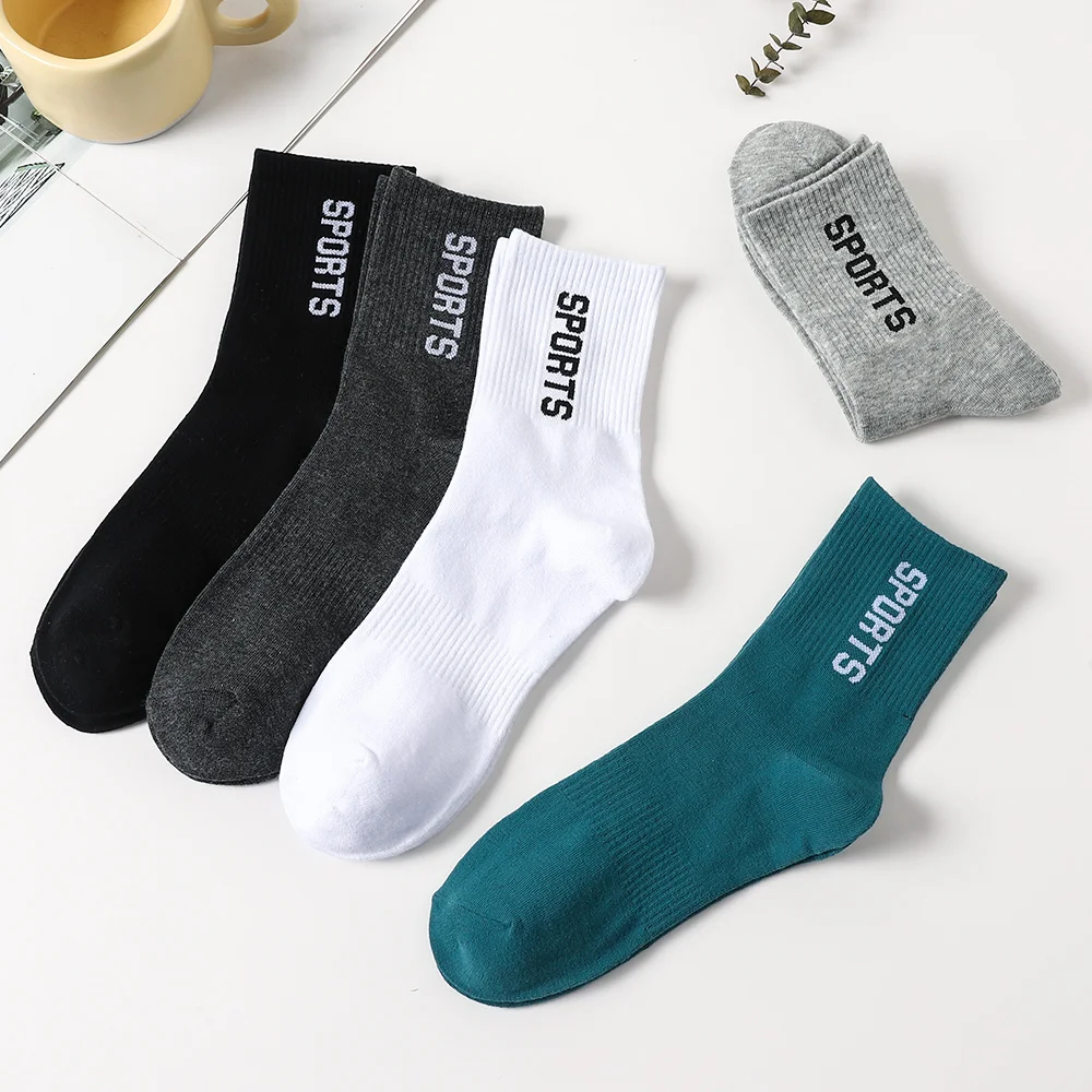 5 Pairs Men\'s Socks Casual Breathable Cotton Man Run Sports Socks Spring Autumn Male Sox Gifts Mid-calf socks Plus Size EUR38-45