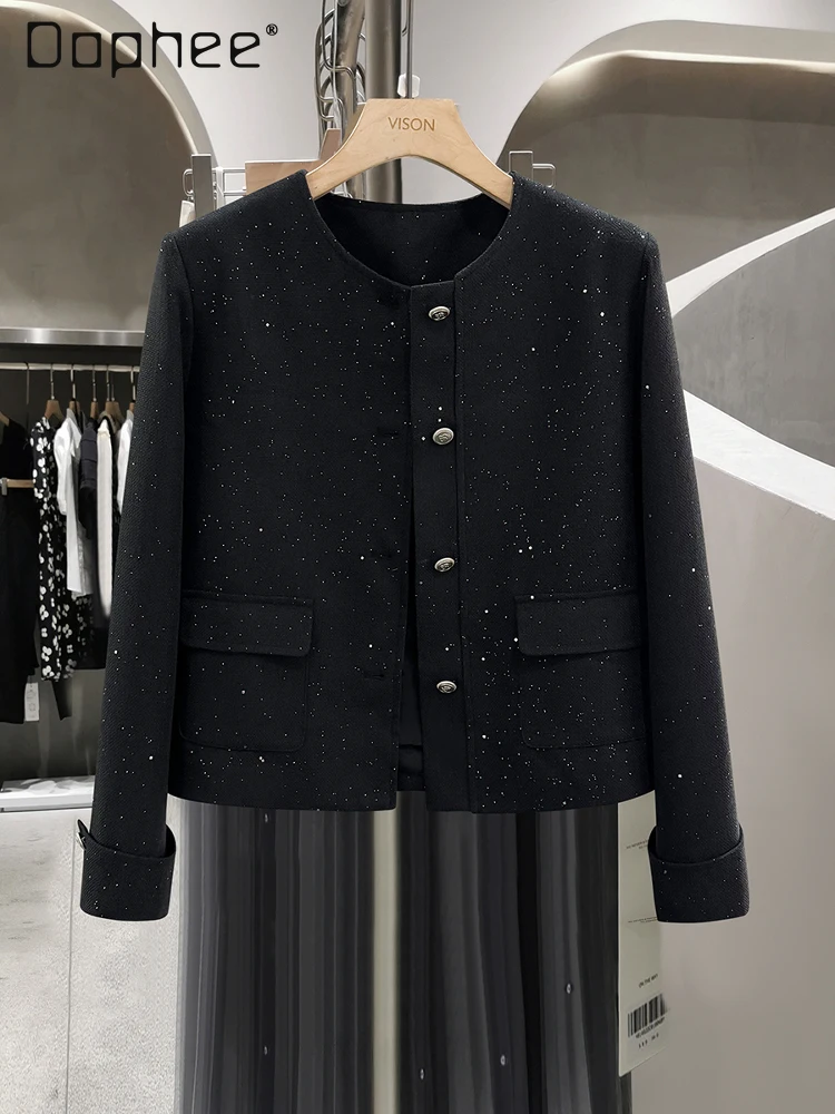 

Commuter Style Black Blazer Jacket Commuter Style Fashion Polka Dot Printing Round Neck Single-breasted Loose Slim Coat Women