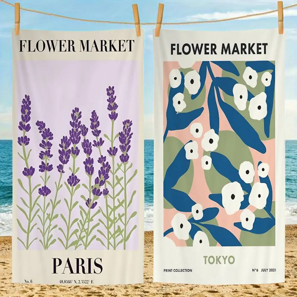 Flower Market Colorful Beach Towel Colorful Bath Towels for Girl Microfiber Quick Dry Custom Sand Free Beach Yoga Spa Gym Pool